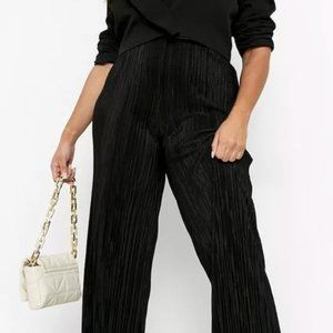 Plisse Wide Leg Trousers - Black